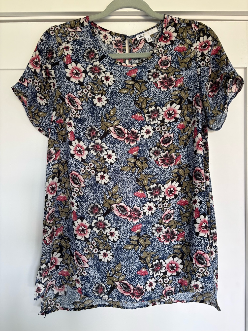 DR2 Floral Short Sleeve Tee in Blue, Pink and Olive